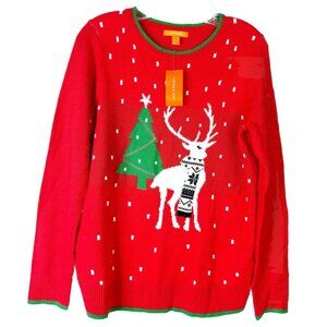 Joe Fresh Women Medium Ugly Christmas Sweater Lightweight Holiday Reindeer NWT